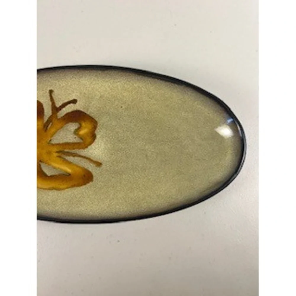 Pier 1 Kioko Hand Painted Stoneware Oval Serving Dish Butterfly Design GoldBeige